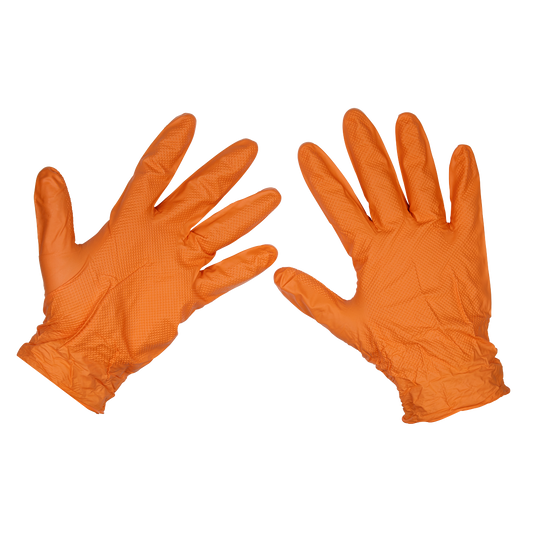 Orange Diamond Grip Extra-Thick Nitrile Powder-Free Gloves Large - Pack of 50