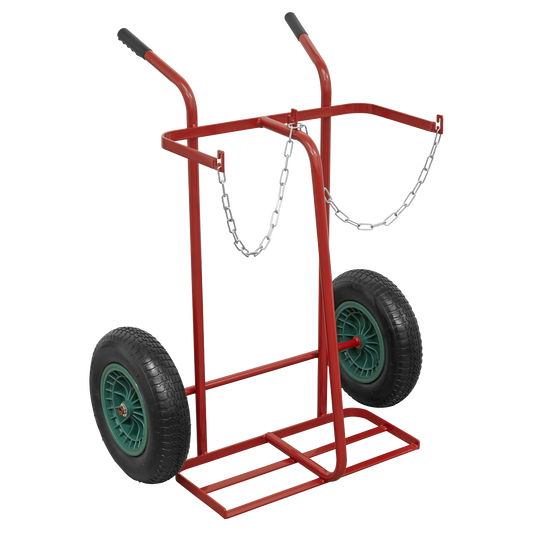 Welding Bottle Trolley with Pneumatic Tyres - 2 Bottle