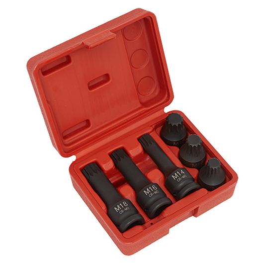 6pc 1/2"Sq Drive Impact Spline Socket Bit Set