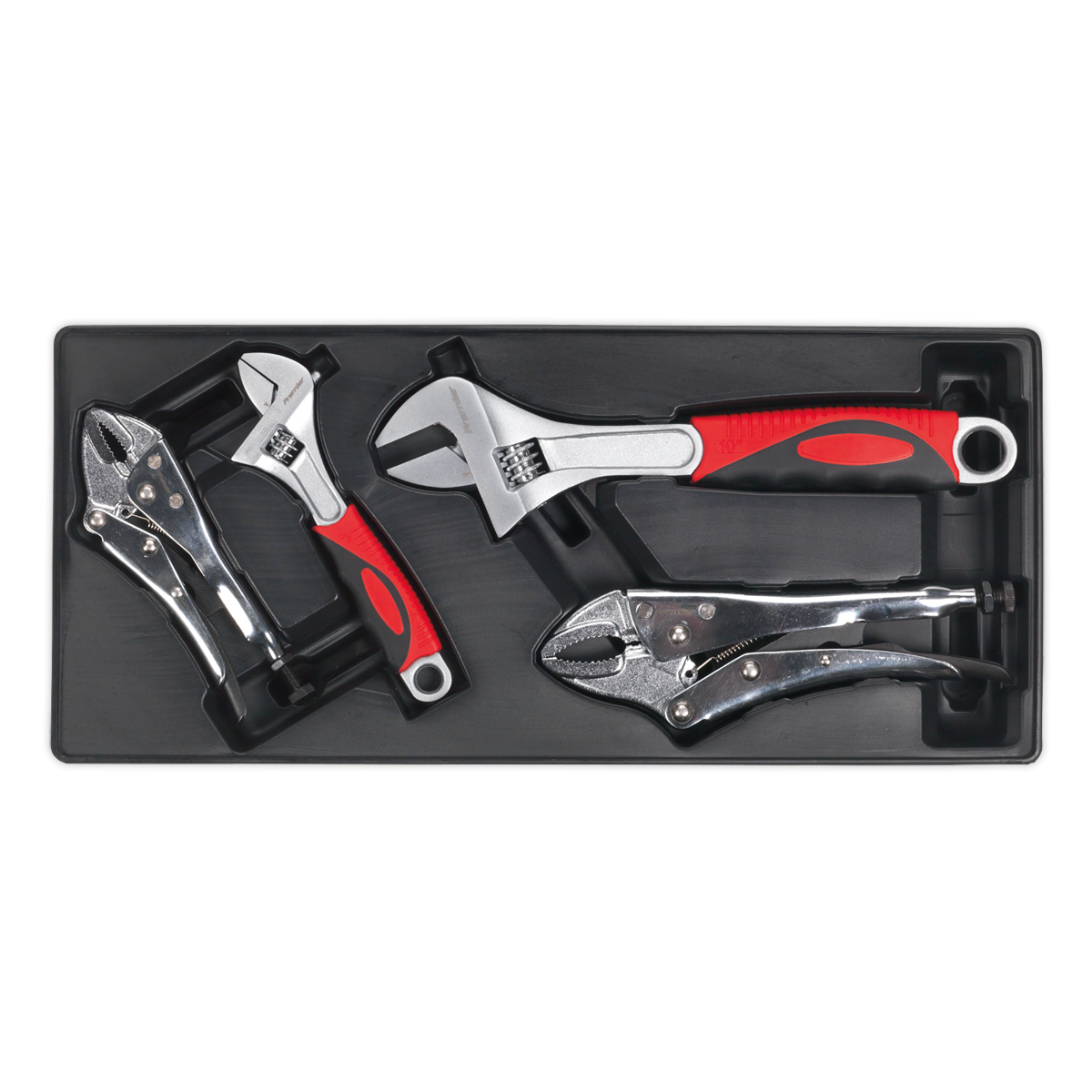 4pc Locking Pliers & Adjustable Wrench Set with Tool Tray