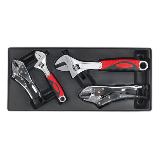 4pc Locking Pliers & Adjustable Wrench Set with Tool Tray