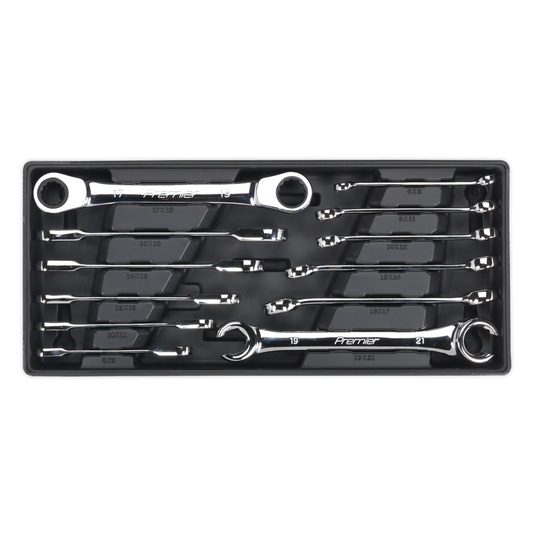 12pc Flare Nut & Ratchet Ring Spanner Set with Tool Tray