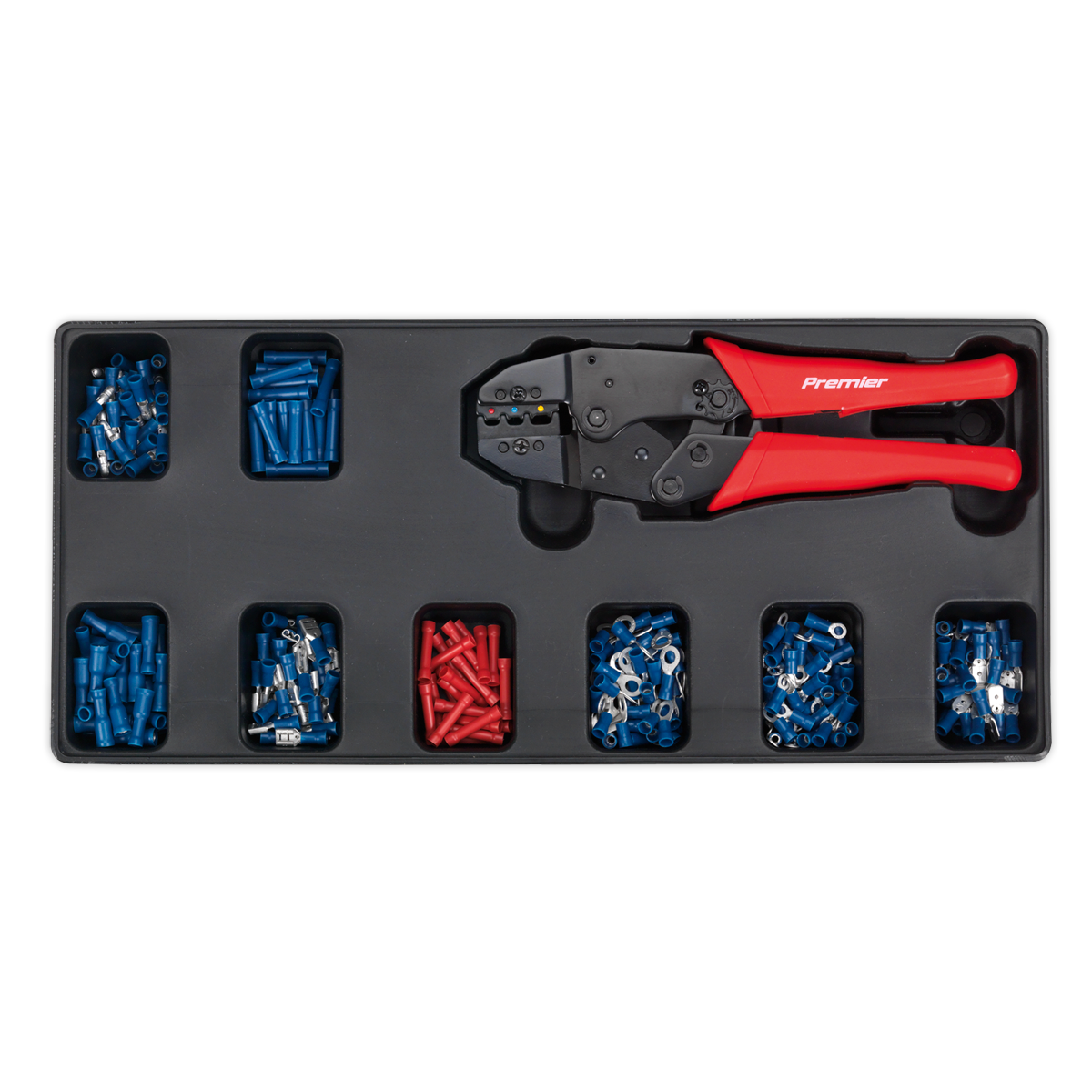 Ratchet Crimper & Assorted Insulated Terminal Set with Tool Tray