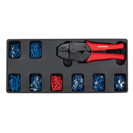 Ratchet Crimper & Assorted Insulated Terminal Set with Tool Tray