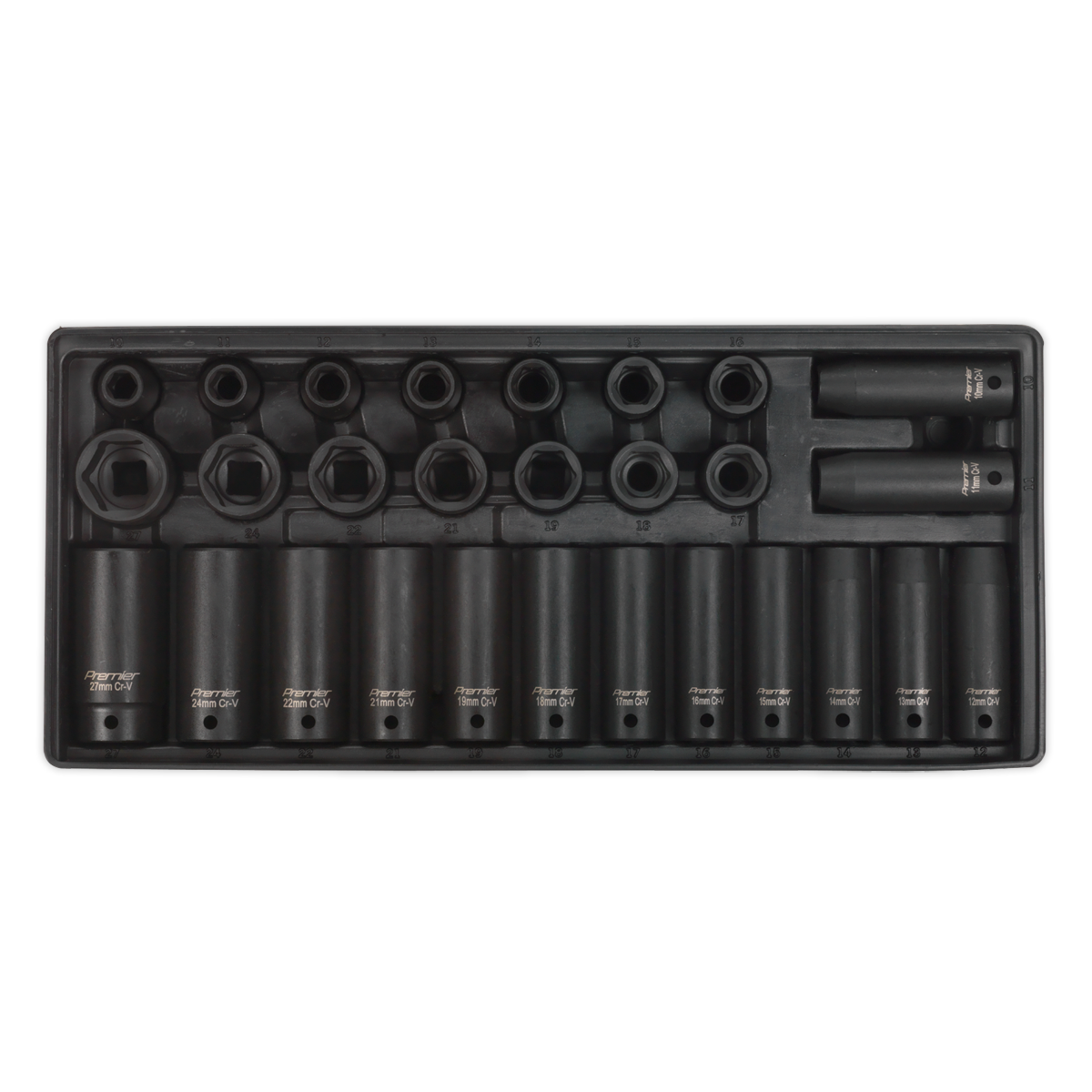 28pc 1/2"Sq Drive Impact Socket Set with Tool Tray