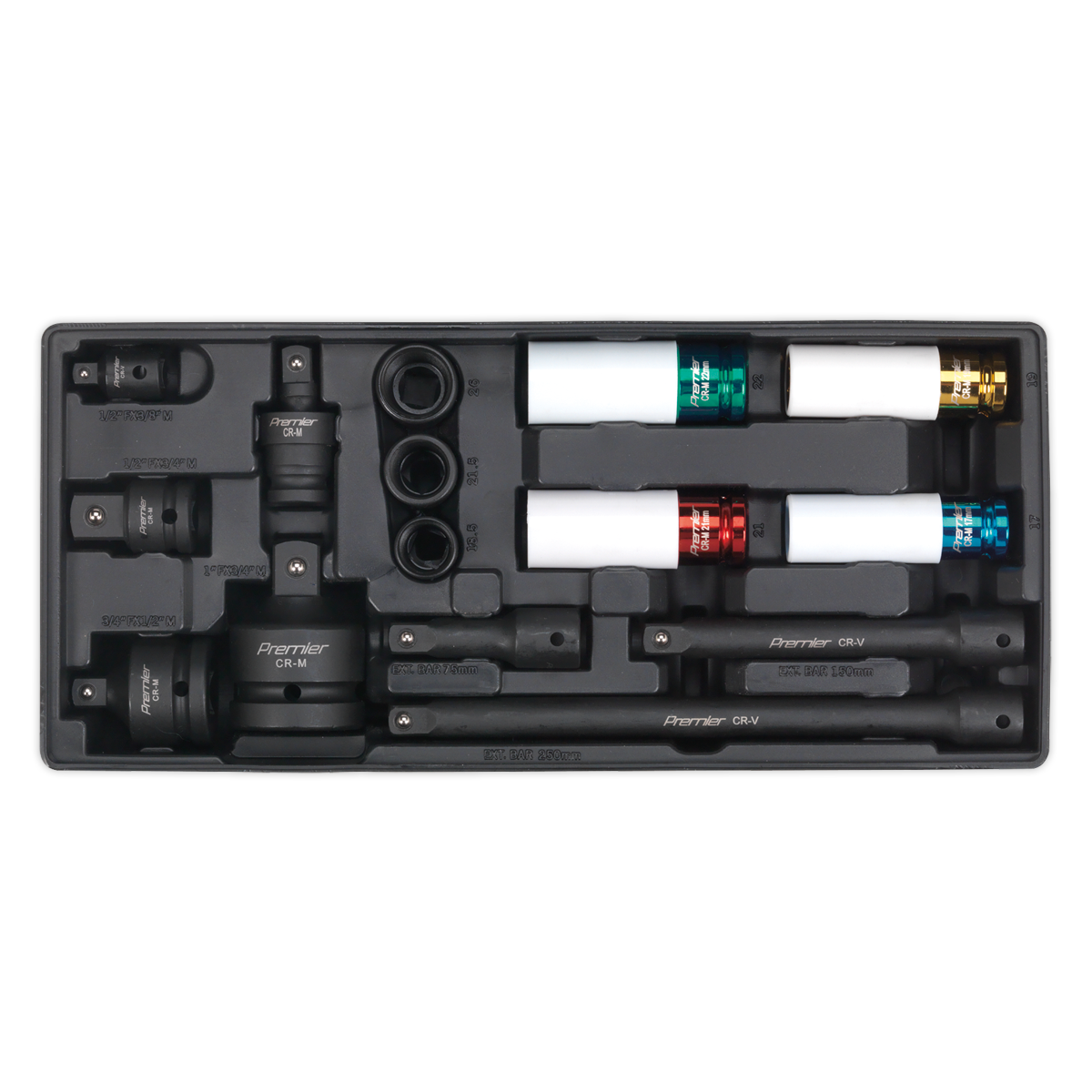 15pc Impact Socket & Adaptor Set with Tool Tray