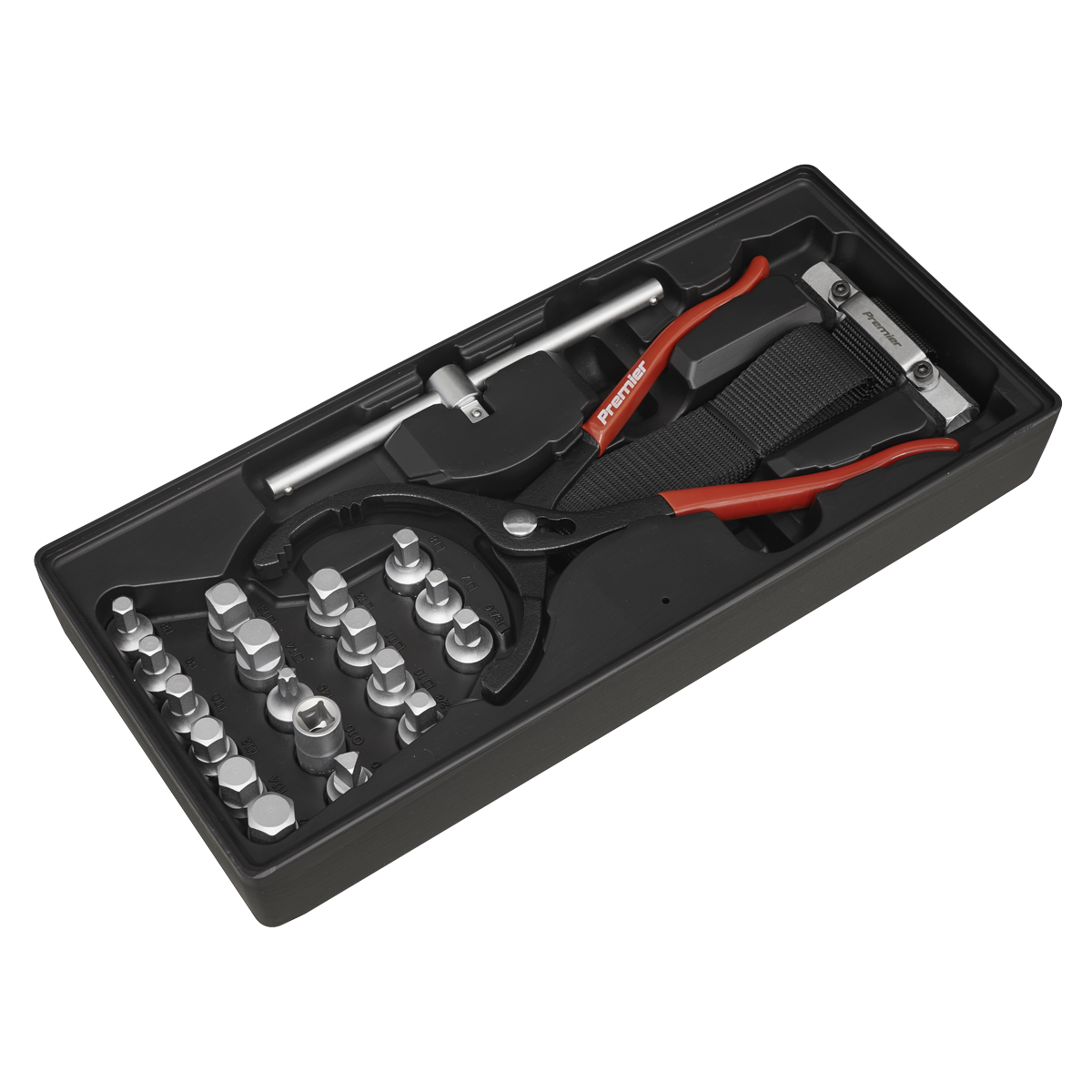 21pc Oil Filter Wrench, Pliers & Drain Key Set with Tool Tray