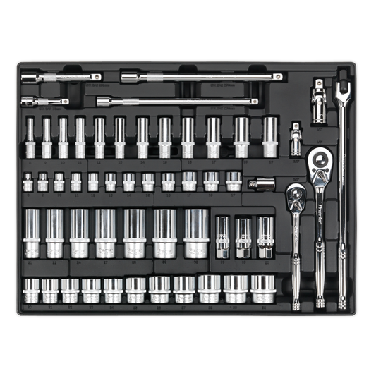 55pc 3/8" & 1/2"Sq Drive Socket Set with Tool Tray