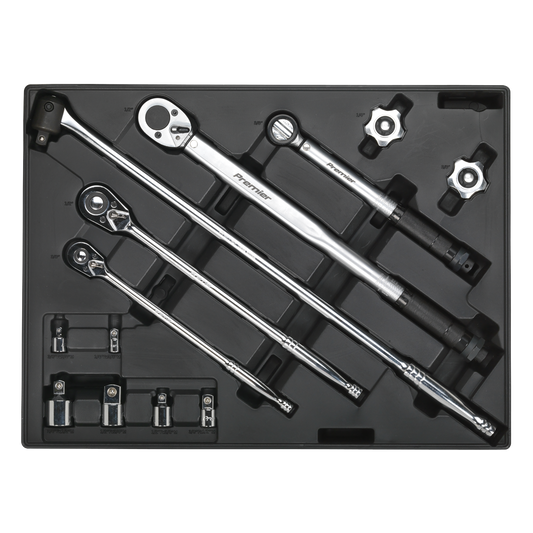 13pc Ratchet, Torque Wrench, Breaker Bar & Socket Adaptor Set with Tool Tray