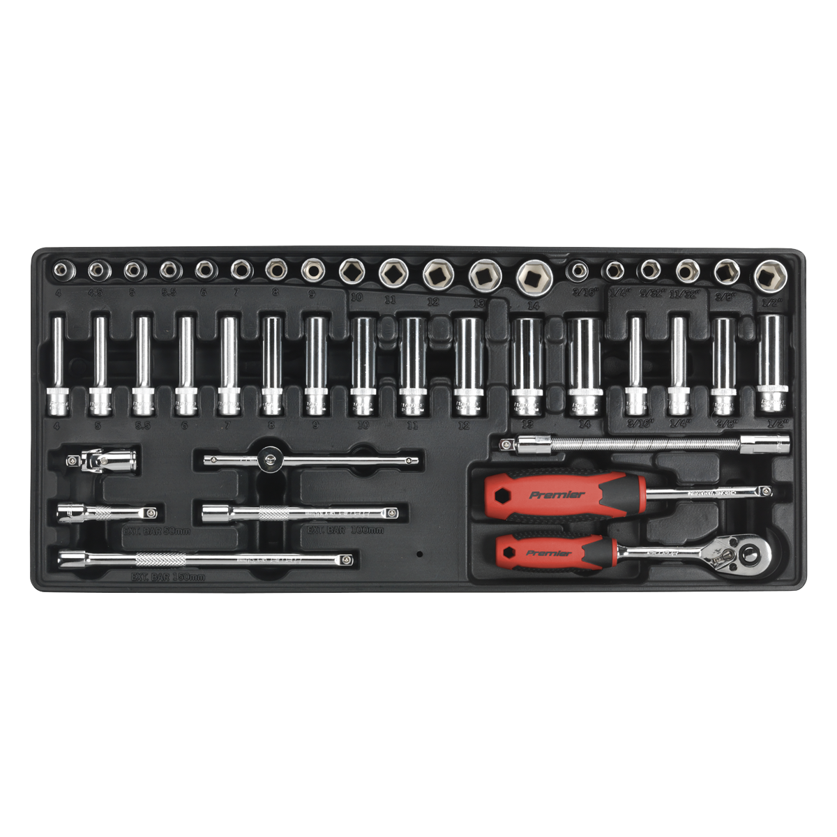 43pc 1/4"Sq Drive Socket Set with Tool Tray