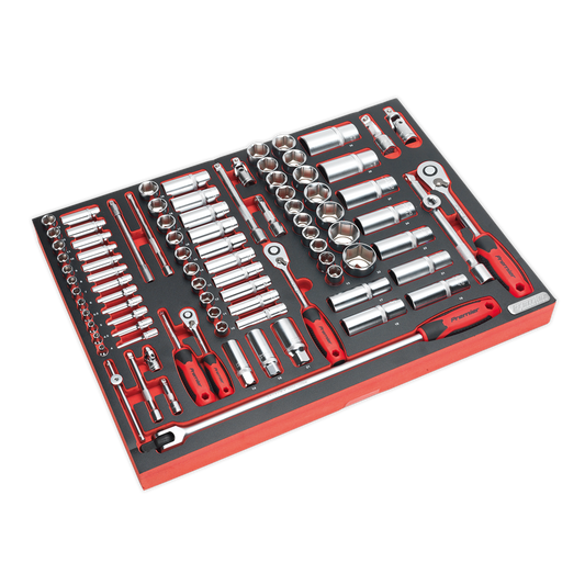 91pc 1/4", 3/8" & 1/2"Sq Drive Socket Set with Tool Tray