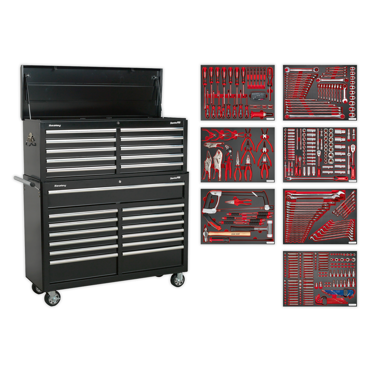 23 Drawer Tool Chest Combination with Ball-Bearing Slides - Black with 446pc Tool Kit