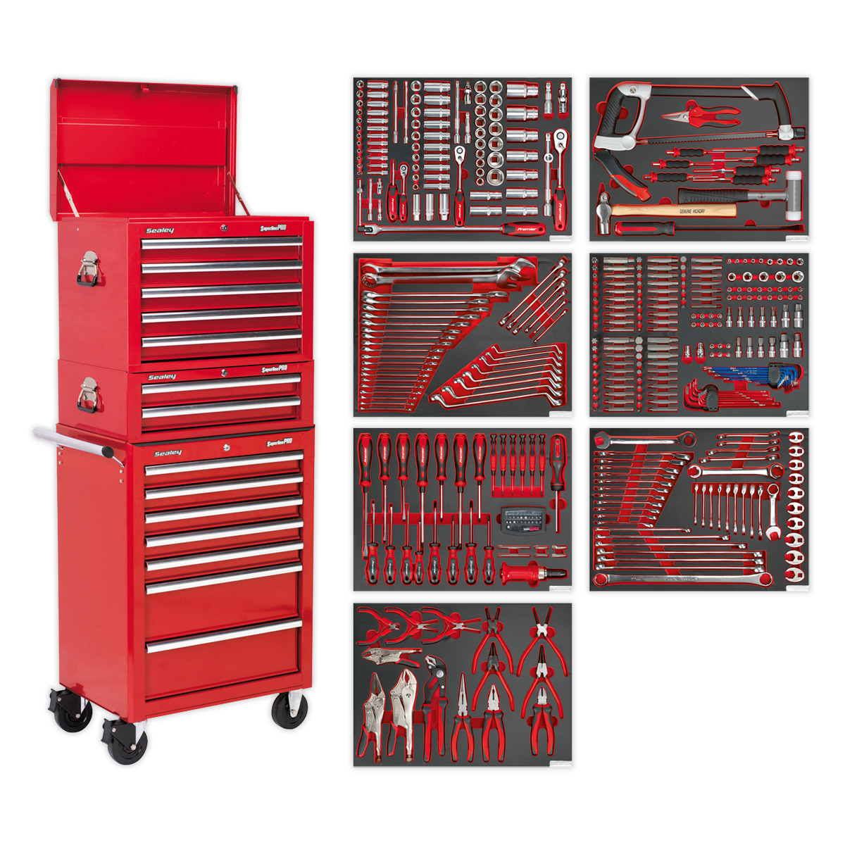 14 Drawer Tool Chest Combination with 446pc Tool Kit - Red