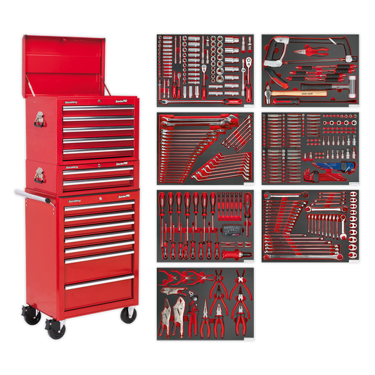 14 Drawer Tool Chest Combination with 446pc Tool Kit - Red