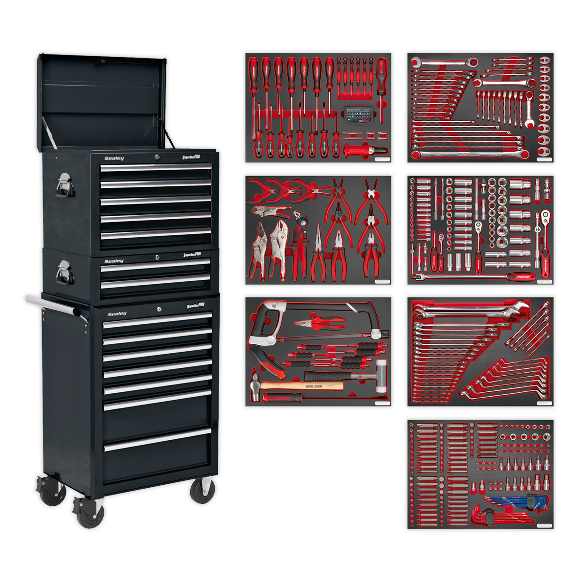 14 Drawer Tool Chest Combination with 446pc Tool Kit - Black