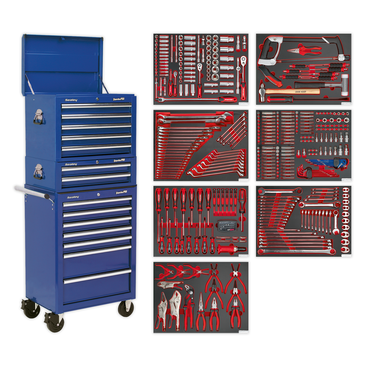 14 Drawer Tool Chest Combination with 446pc Tool Kit - Blue