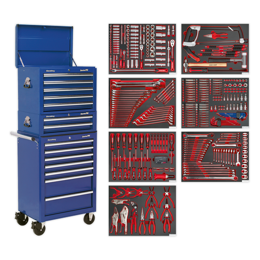 14 Drawer Tool Chest Combination with 446pc Tool Kit - Blue