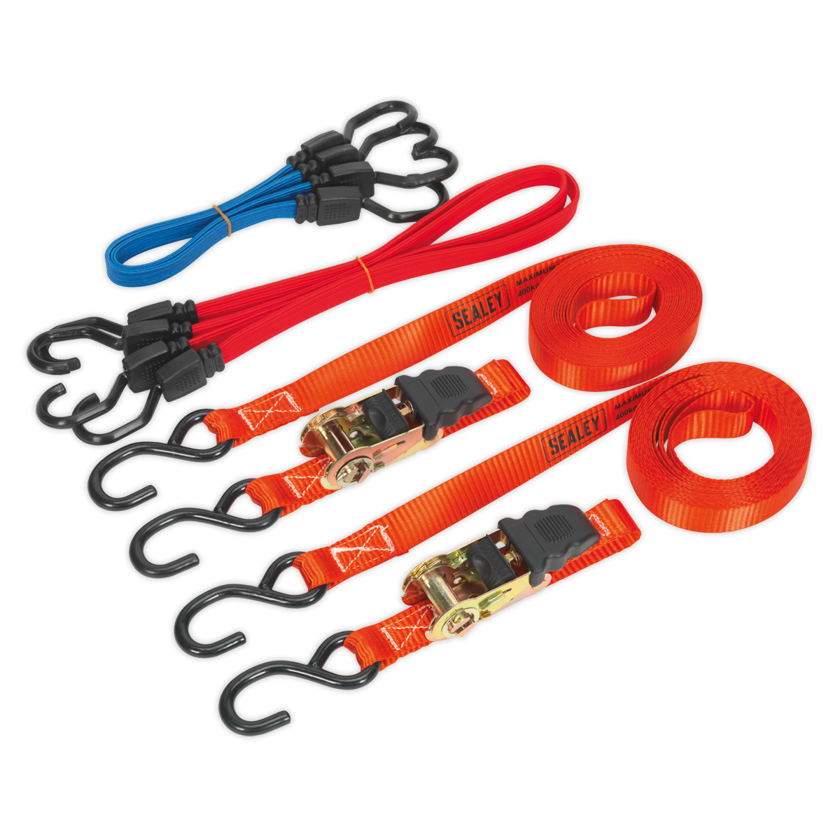 6pc Ratchet Strap & Flat Bungee Cord Set