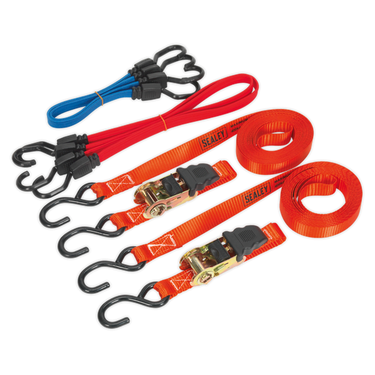 6pc Ratchet Strap & Flat Bungee Cord Set