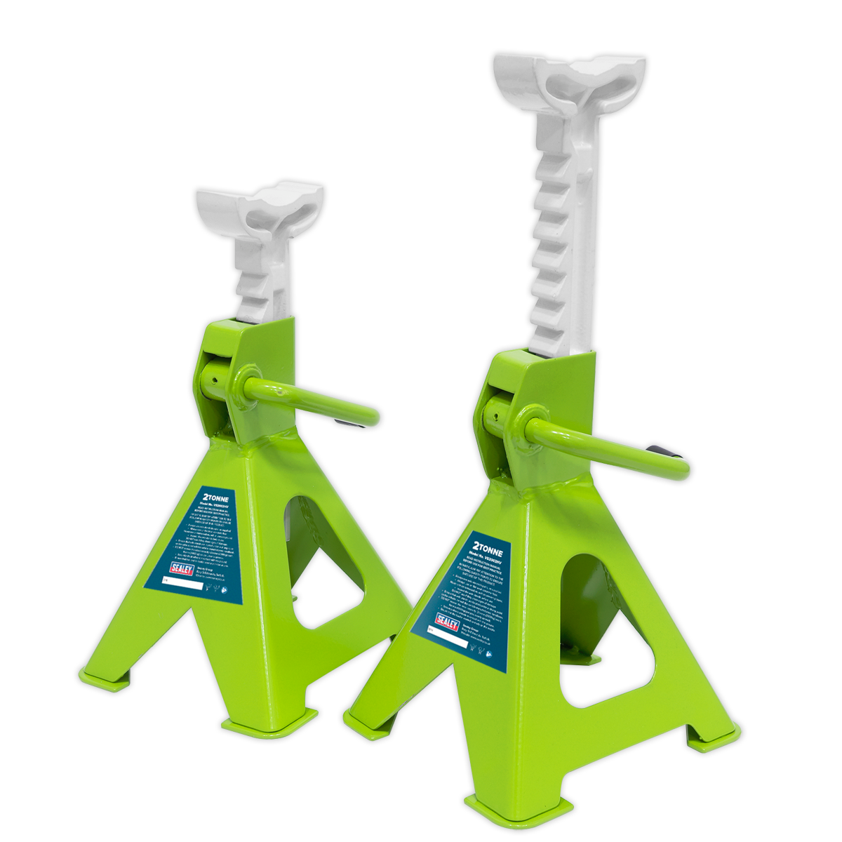 Ratchet Type Axle Stands (Pair) 2 Tonne Capacity per Stand - Hi-Vis Green