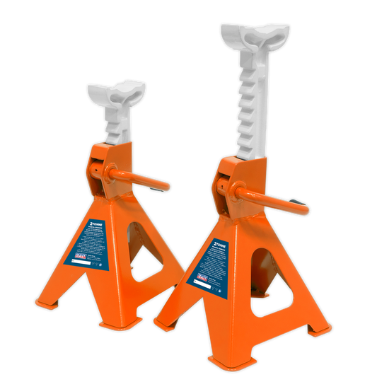 Ratchet Type Axle Stands (Pair) 2 Tonne Capacity per Stand - Orange