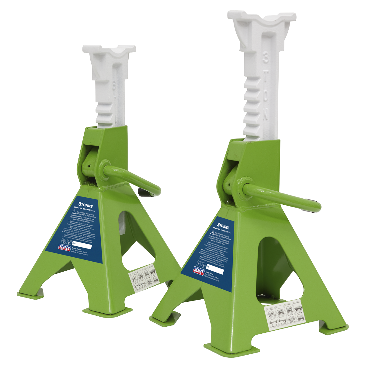 Ratchet Type Axle Stands (Pair) 3 Tonne Capacity per Stand - Hi-Vis Green