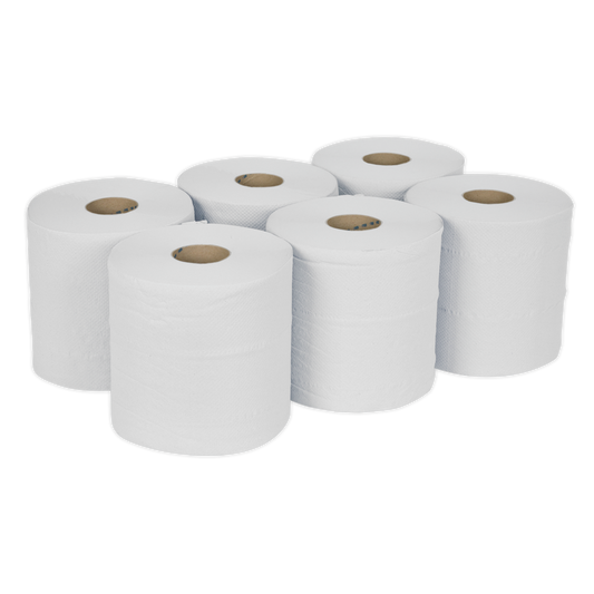 150m White Embossed 2-Ply Paper Roll - Pack of 6